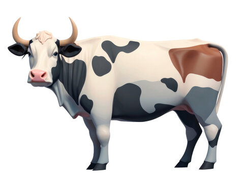 Bull with artistic cow spot pattern isolated on transparent background. AI generative illustration