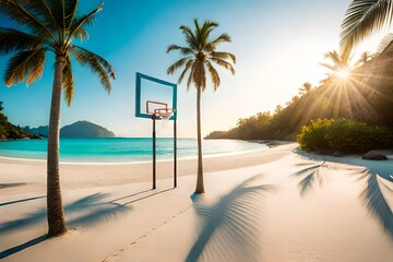 Obraz na płótnie Canvas basketball hoop on the beach generated by AI