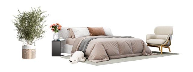 Modern interior furniture set in 3d rendering	
