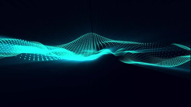 Black abstract background and bright blue digital dots form wave. Futuristic, Modern, Digital, Abstract and technology dots wave background. Data technology. Connecting dots and lines on black