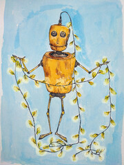 robot with a garland