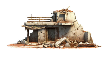 Fototapeta premium Destroyed building isolated on a transparent background. Ai generative art.