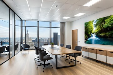 modern office with a heart touching view with lush  and modren furniture generated by AI