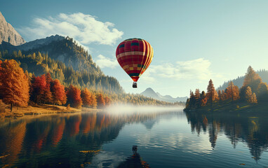 A hot air balloon floating in this air, breathtaking nature view 