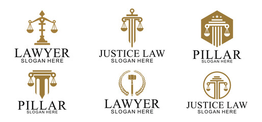 set law logo with pillars of justice symbol concept, creative premium of lawyer and law office