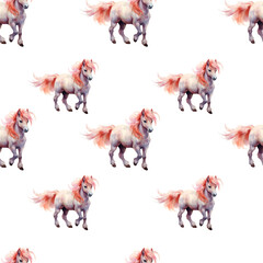 Cute pink horses seamless background for printing on fabrics