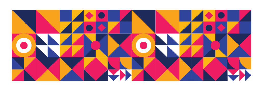 Colorful geometric mosaic seamless design in retro style. Modern scandinavian style background print. Trendy retro style seamless pattern vector illustration set. Graphic style design elements