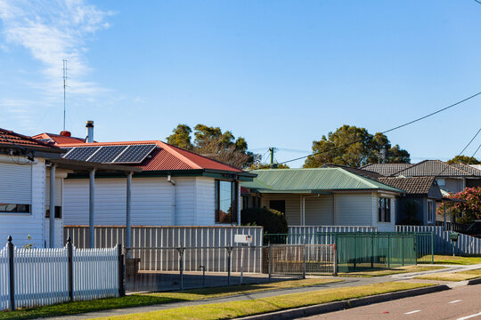 Small weatherboard houses along street in Newcastle