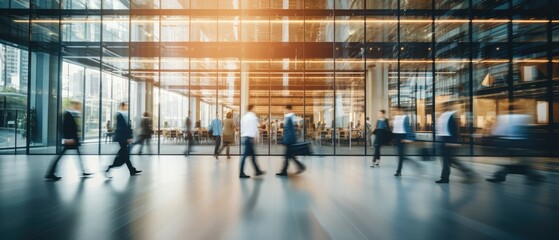 blurred business people in white glass office background, Generative AI