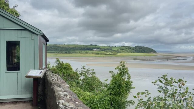 Writing shed, looking over looking the River Taf Laugharne Carmarthenshire Wales