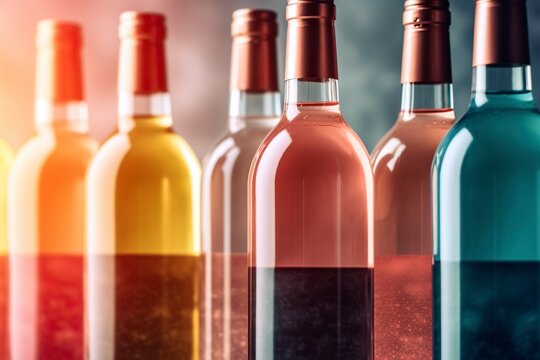 An exquisite collection of wine bottles showcasing new flavors and vibrant colors, a sensory journey in an isolated design.. Ai generated.
