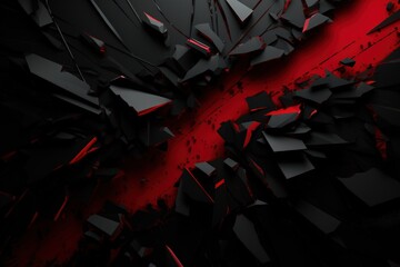 Black and red background with broken details, background for black friday. Generative AI