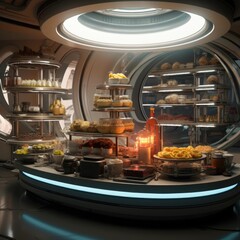 Fototapeta na wymiar Sci-fi kitchen of the future