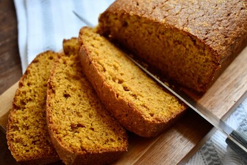 Sliced pumpkin bread