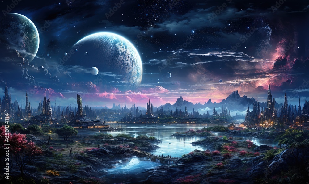 Wall mural an astronaut on an alien planet in front of the light of the space-time portal. exploration of the s