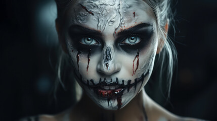 Spooky female make up for Halloween close up portrait