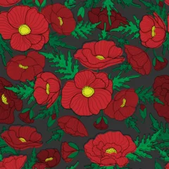 Foto op Plexiglas anti-reflex Flowers seamless pattern. Red poppies on dark background. Floral print for textile, wallpapers, fabric and wrapping paper. Vector illustration © Logvin art