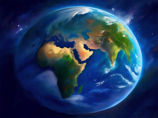 Planet Earth. View from space. Impressionism style oil painting.