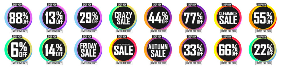 Sale banners design template, discount tags. Set promo icons for online stores, vector illustration