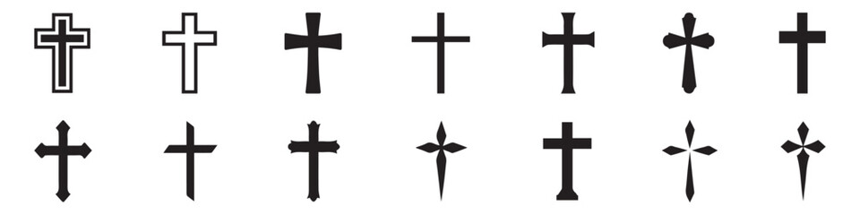 Christian cross sunburst icons. Cross in sunburst icon collection. Vector graphic. Vector Illustration. EPS 10
