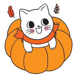 Autumn cartoon cute funny cat vector.