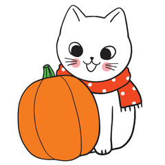 Autumn cartoon cute funny cat vector.