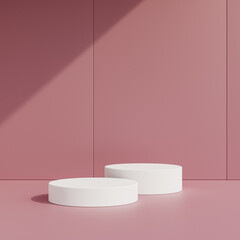 Empty gray podium or pedestal display on white background with cylinder stand concept 3d rendering.