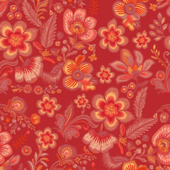 Simple floral seamless patterns. Minimalistic floral seamless, Embroidery vintage floral