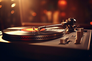 Fototapeta premium Vintage Phonograph record player. AI technology generated image