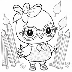 Spring Bird Isolated on white. Coloring Page for Kids. Baby bird. Cartoon style. AI generated