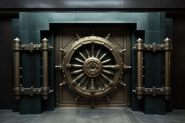 Obraz premium Front view of closed bank vault door. Generative AI