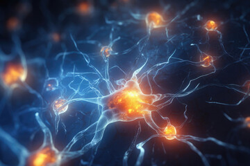 Nerve cell banner. System neuron of brain with synapses. Generative A