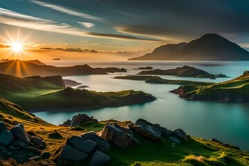 sunset over the lake