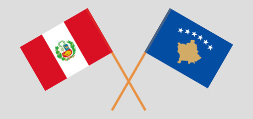 Crossed flags of Peru and Kosovo. Official colors. Correct proportion