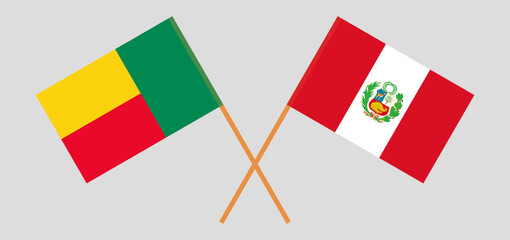 Crossed flags of Benin and Peru. Official colors. Correct proportion