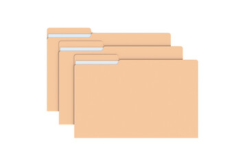 Row of paper folders for documents isolated on white background. Top view. 3d render