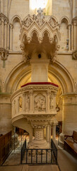 Fototapeta na wymiar Langrune-Sur-Mer, France - 07 18 2023: View of the pulpit inside the St. Martin's Church.