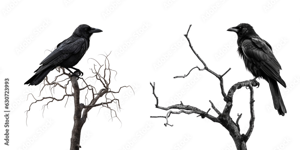 Wall mural raven on a branch. generative ai.