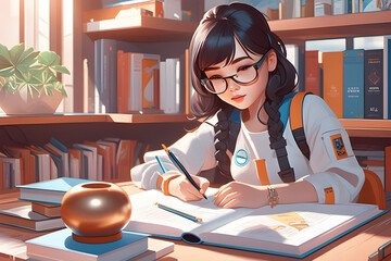 A girl who studying hard