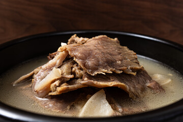 A dish with beef head meat in beef brothBeef Head Meat Soup