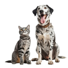happy dog and cat isolated on transparent background