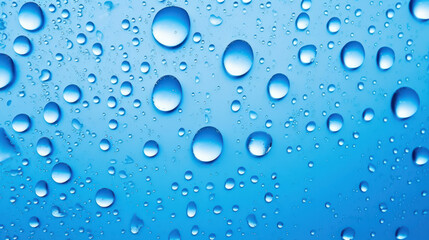 Close up water drops on a blue background