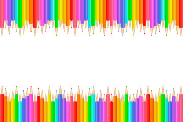 Colorful realistic pencils border. Rainbow colored crayons in a line. Png clipart isolated on transparent background