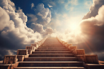 Stone Stairs to Heaven. Stairway to Paradise. Ladder to Sky and Clouds