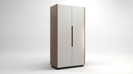 wooden and white cabinet in a room, in the style of 8k 3d, light brown and dark aquamarine, bryce 3d, sharp, ray tracing, luminous sfumato, light maroon and light gray