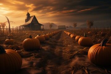 Pumpkins in the garden. Halloween concept. Background with selective focus and copy space