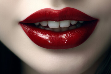 Attractive female red lips close up. AI generated