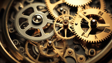 Fototapeta na wymiar Gears and cogs in clockwork watch mechanism