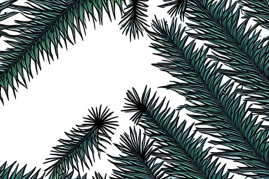 Border of green branches and tips of a coniferous tree - illustration