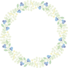 Vector spring wreath-frame of hellebore twigs, leaves, blueberries. Decor for wedding cards and invitations.